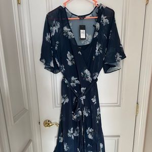 City Chic maxi floral printed wrap dress, color navy bouquet